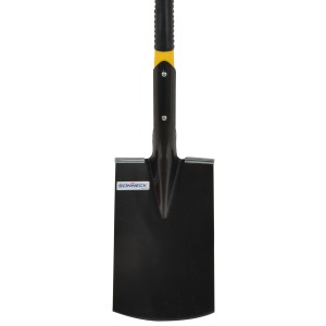 Sonneck Gartenspaten mit Glasfaserstiel, schwarzes Blatt und gelber Griff.