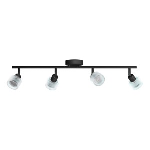 Philips LED-Spot Horen, 4-flammig, schwarz, mit schwenkbaren Köpfen und geriffeltem Glas für Wand- oder Deckenmontage.