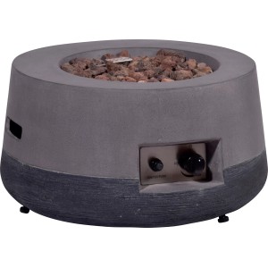 Graue Dobar Outdoor-Feuerschale Calido (Ø 60 cm) mit Lavasteinen und Gasflamme.