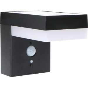 Schwarze Solar-Wandleuchte mit Sensor, 600 lm, 2700 K, IP44. Kabellose Aussenleuchte.
