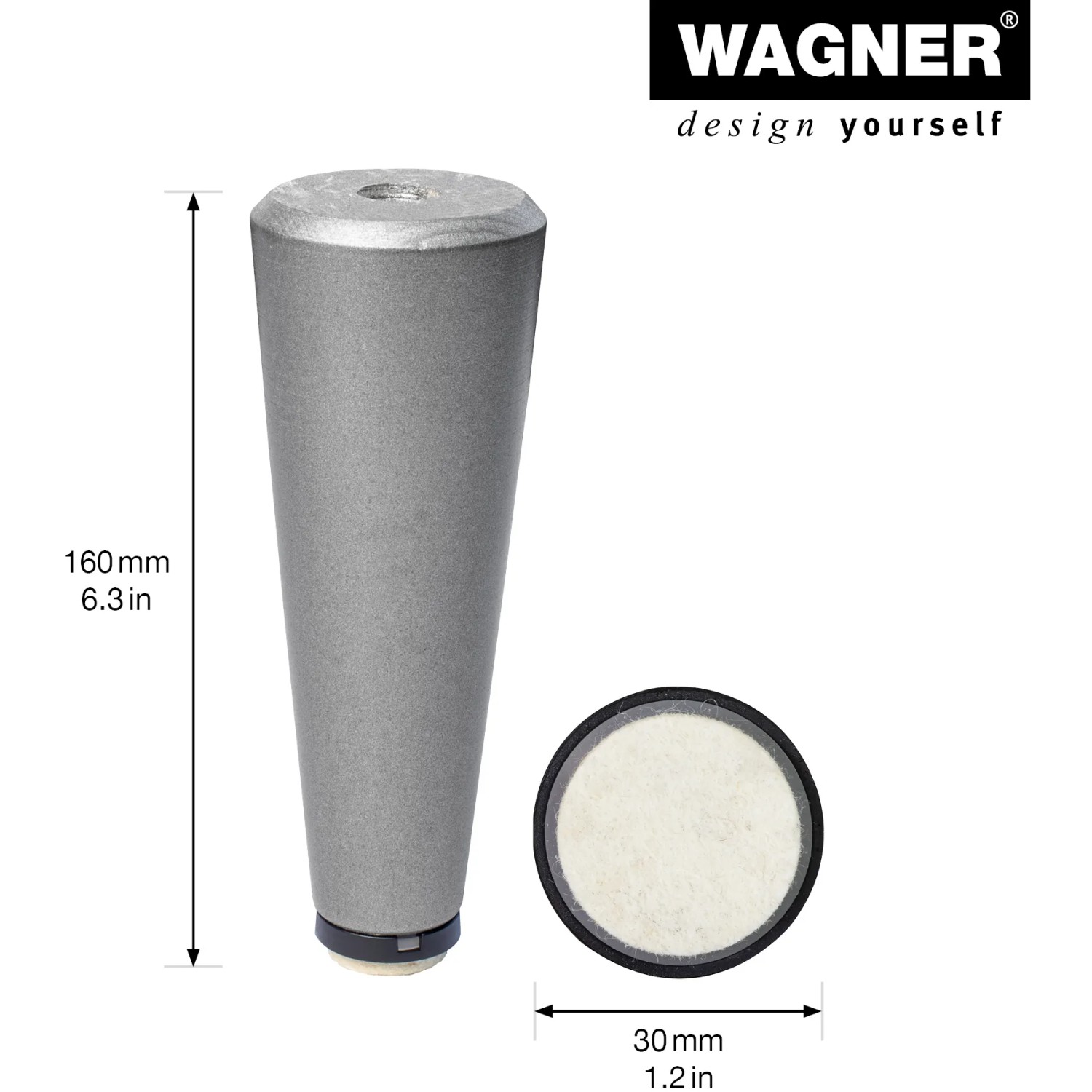 Wagner Möbelbein Wood Classic, Buche silber, 16 cm hoch, mit Filzgleiter für Möbel.