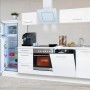 Respekta Premium Küchenzeile 280 cm in Weiß Hochglanz mit E-Geräten und Spüle.