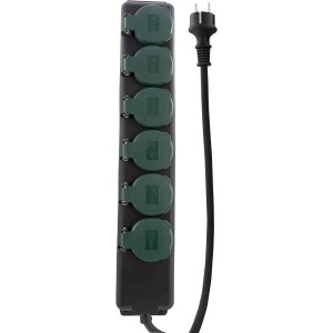 REV Steckdosenleiste, 6-fach, schwarz-grün, mit 1,4 m Kabel. Ideal für Winkelstecker.