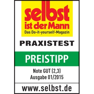 Siegel "selbst ist der Mann" für den CMI Holzspalter 4 t: Praxistest, Preistipp, Note GUT (2,3), Ausgabe 01/2015.