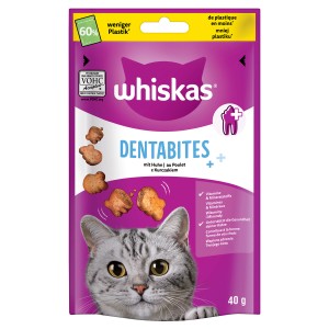 Whiskas Dentabits Huhn, 40g Packung Katzen-Ergänzungsfutter zur Zahnpflege.