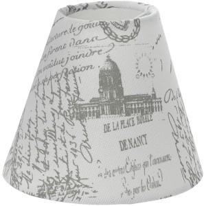 Grauer Eglo Lampenschirm mit Druck, Ø 14 cm, Textil mit Vintage-Motiv.