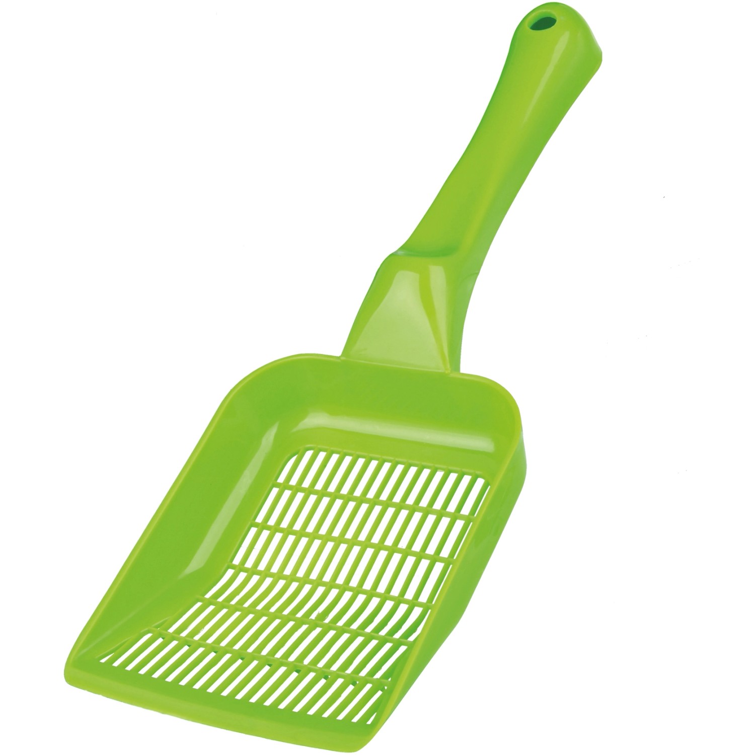 Grüne Jollypaw Streuschaufel für Katzenstreu, aus Kunststoff, mit Schlitzen.