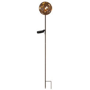 Rostfarbene Globo Solarleuchte Kugel mit Ahornblatt-Muster für den Garten, 91,5 cm hoch.