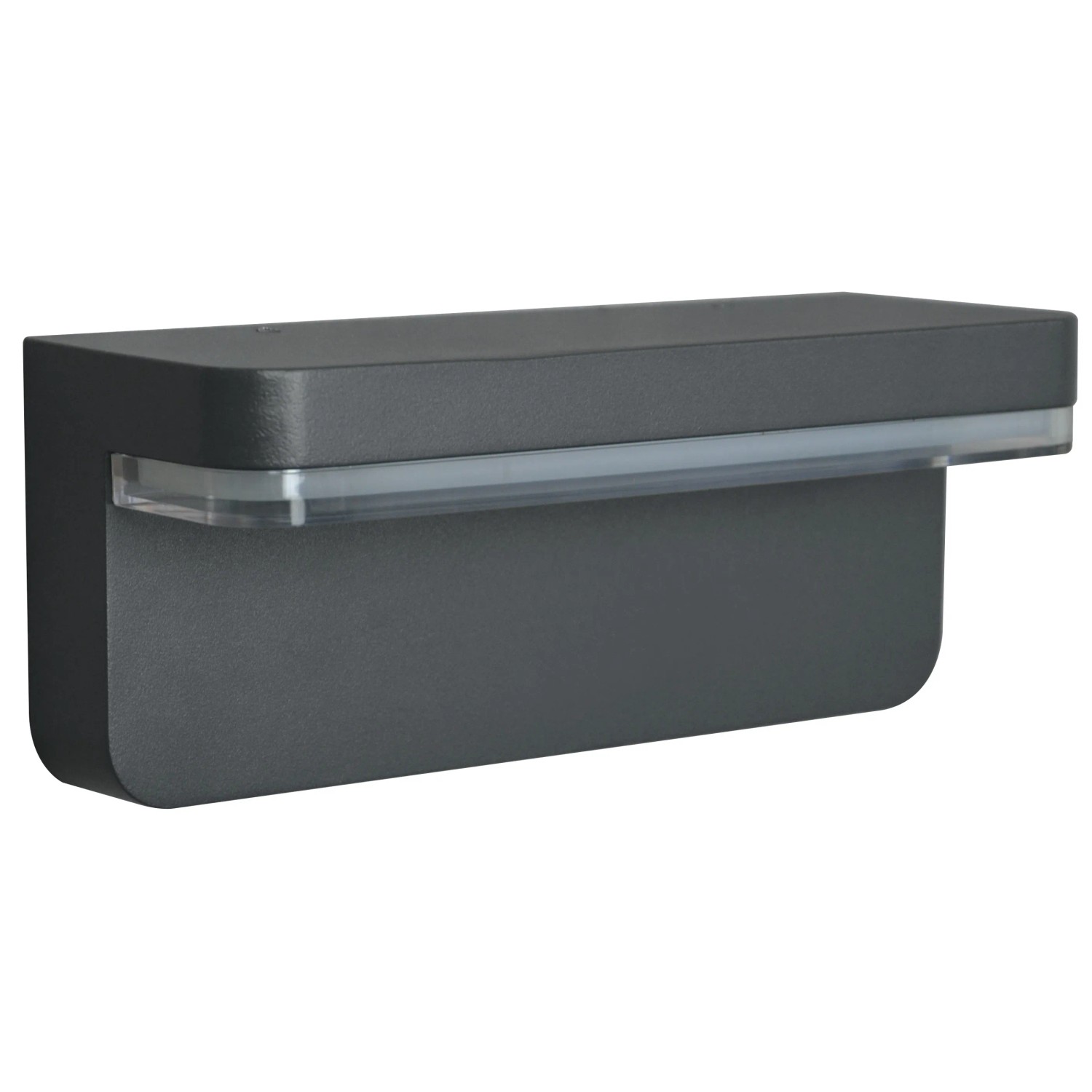 Moderne, anthrazitfarbene E2 Elektro LED-Wandleuchte RIDOS für den Außenbereich.