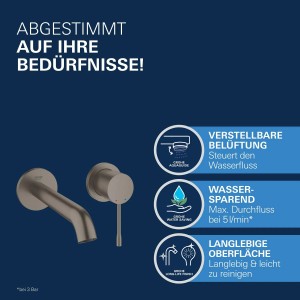 Grohe Essence 2-Loch Waschtischarmatur in Hard Graphite gebürstet für die Wandmontage.
