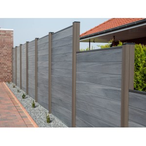 GroJa Steckzaun Solid, quadratisch, 180x180 cm, Steingrau. Sichtschutzzaun aus robustem Material.
