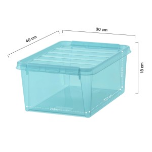 Aquamarine SmartStore Aufbewahrungsbox Colour 15 mit Deckel und Maßangaben.