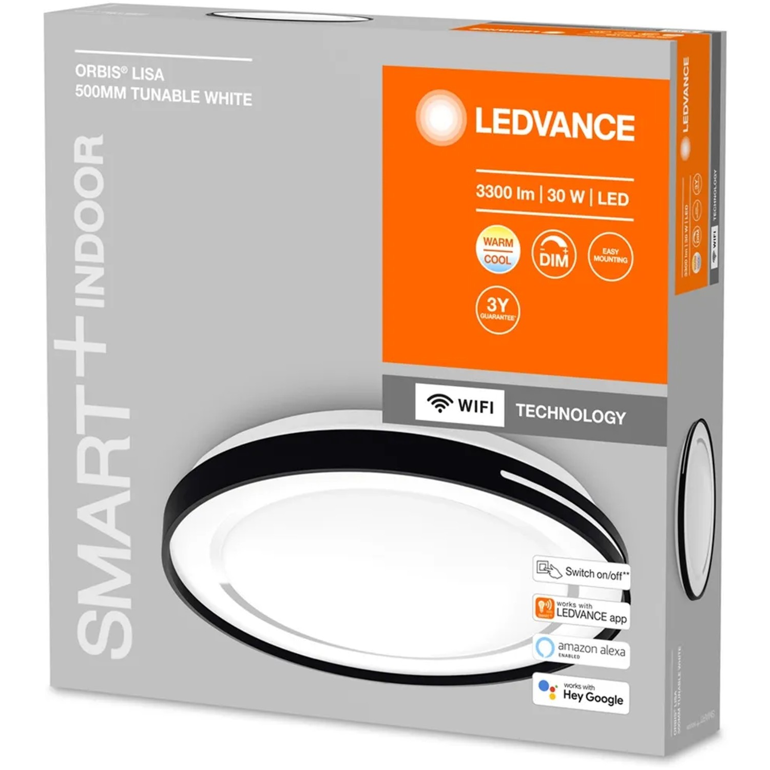 Ledvance Smart+ WiFi Deckenleuchte Orbis Lisa, 50cm, tunable white, dimmbar, mit schwarzem Ring.