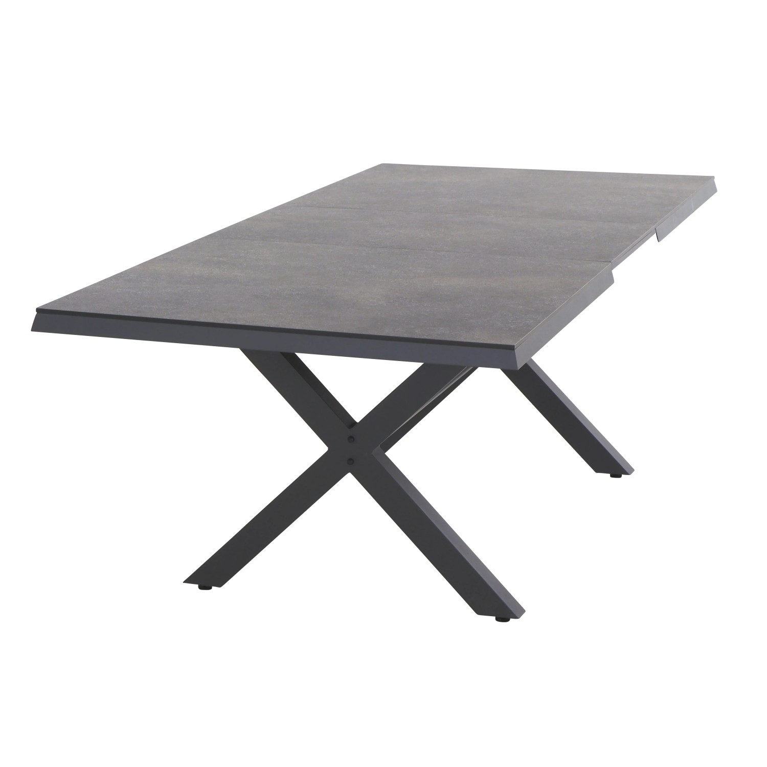 Ausziehbarer Siena Garden Gartentisch Ferrostone, 100x260 cm, mit grauem Aluminiumgestell.