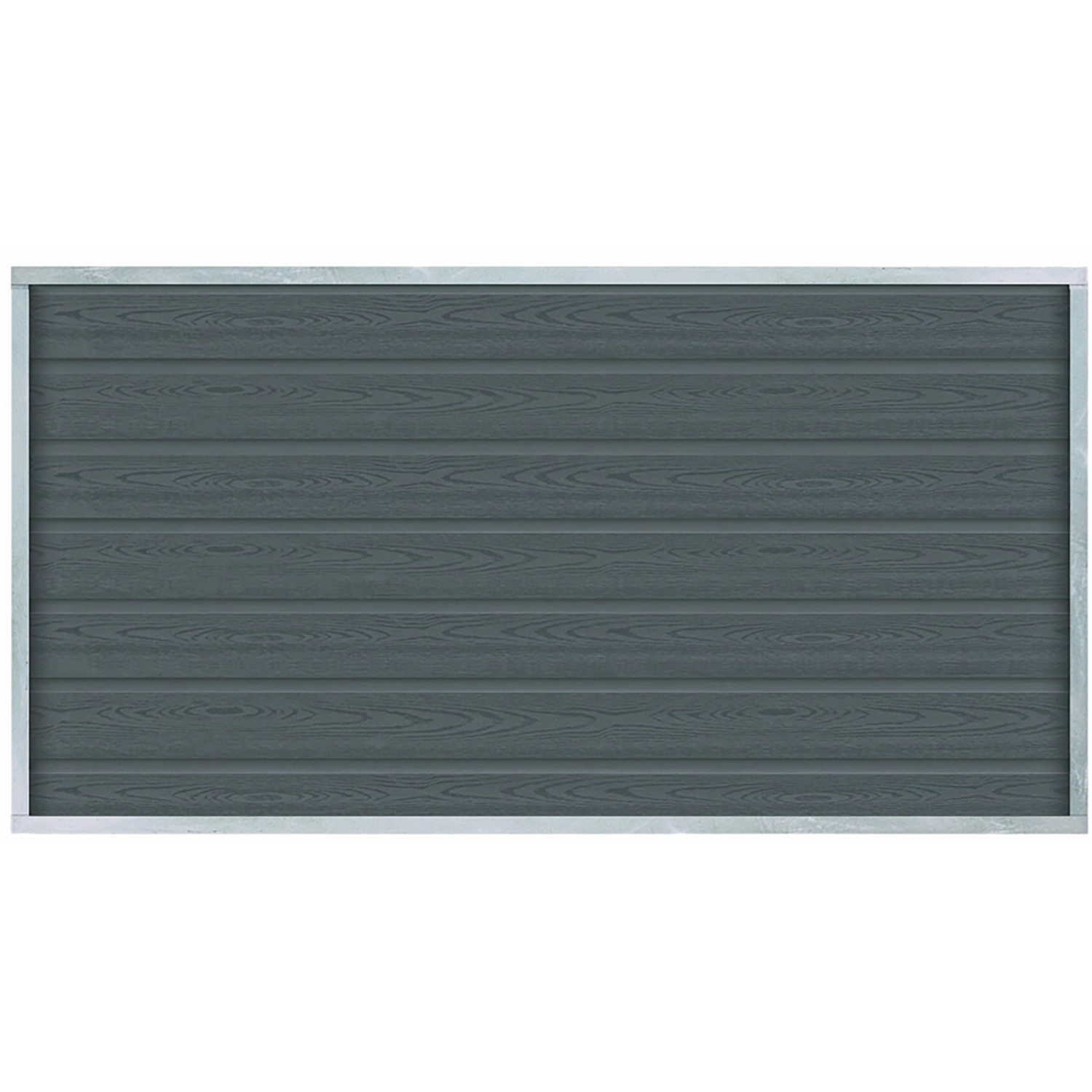 Vorgartenzaun Artura, WPC Schiefergrau, 180x95cm. Gartenzaun mit Holzstruktur und Stahlrahmen.