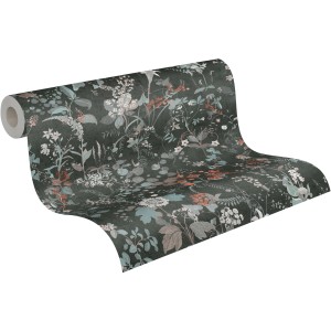 A.S. Création Vliestapete Blumen in Schwarz und Orange mit floralem Muster.