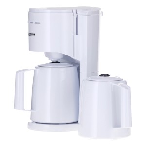 Weiße Severin Kaffeemaschine KA 9309 mit zwei Thermoskannen. Kompakte Bauweise.