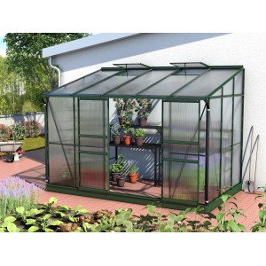 Vitavia Gewächshaus Ida 6500 Smaragd Anlehngewächshaus mit Pflanzenregal.