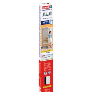 Verpackung des Tesa Fliegengitter Alu Rahmen Comfort Tür, weiß, 220x100cm.