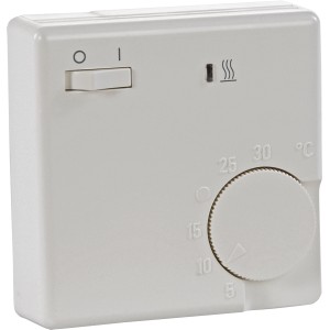 Weißes Standard-Thermostat RTR-E 3502 zur Heizungs-Installation mit Drehregler und Ein-/Ausschalter.