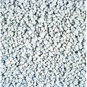 Weißer Marmorkies Carrara, runde Form, 16-25 mm, ideal für Gartenwege und Dekoration.