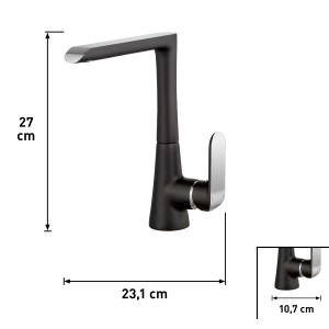 baliv Küchenarmatur KI-5071 in Chrom-Schwarz mit Maßangaben.