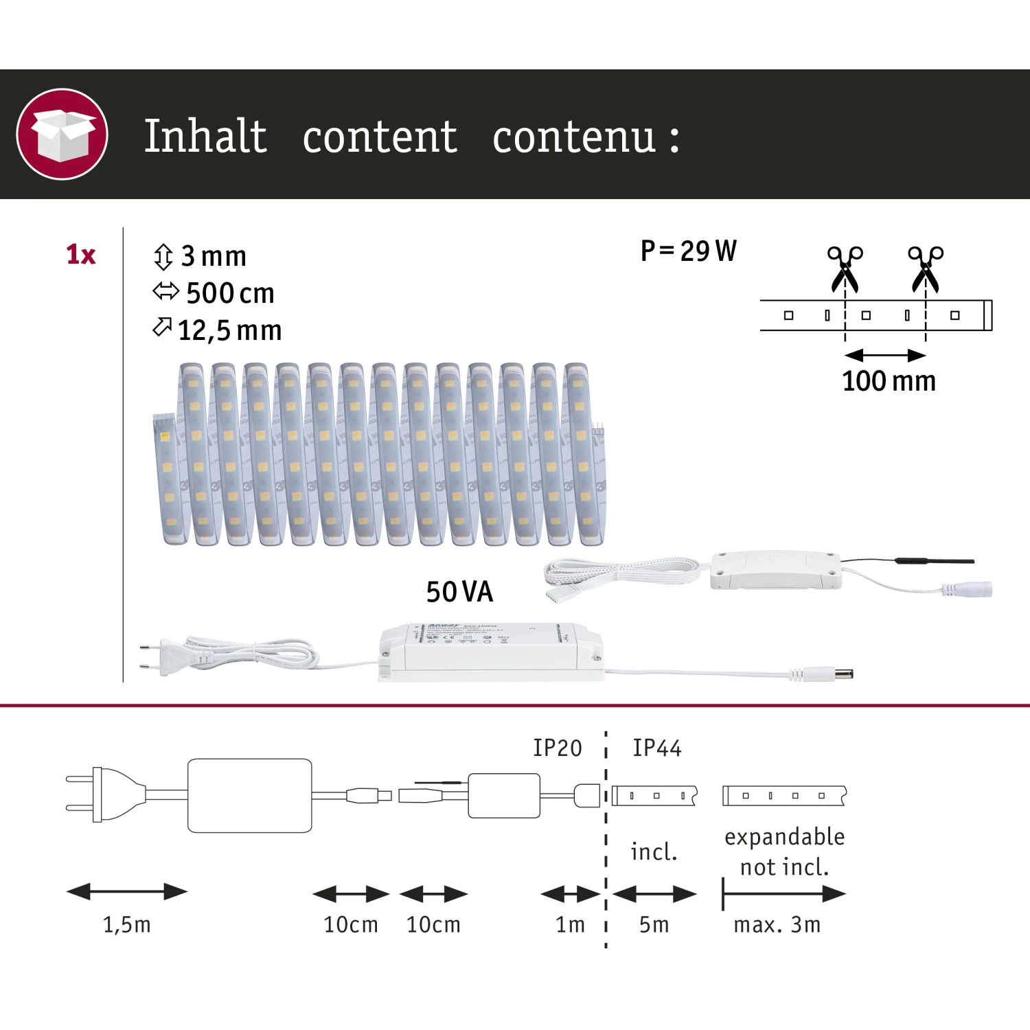 Paulmann MaxLED 500 LED Strip 5m Basis-Set mit Trafo und Controller für Smart Home Zigbee.