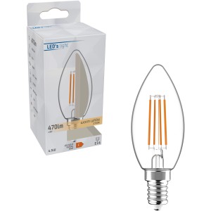 LED-Filament Leuchtmittel E14, Kerzenform C35, 4,5W, warmweiß, mit Verpackung.