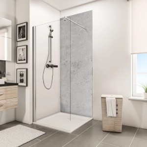 Schulte Duschrückwand DecoDesign Stein Grau Hell, 255x100cm im Badezimmer mit Dusche.