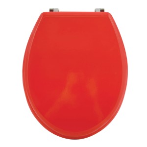 MSV WC-Sitz Cleo, MDF, rot glänzend, 45x37 cm. Toilettendeckel mit Edelstahlscharnieren.