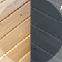 Holz-Gartenhaus Killarney: Farbdarstellung Innen (Eiche hell) vs. Aussen (Anthrazit)