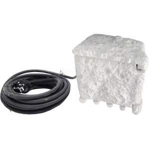 Ubbink Steckerstein: 4-fach Außensteckdose im Fels-Design (grau-weiß) für Teichdeko & Wasserspiele.