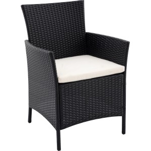 Schwarzer Balkonstuhl aus Wicker mit Sitzkissen, Teil des 3-teiligen Balkonsets Taracoa.