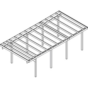 Skizze KVH-Einzelcarport Rügen 2, lasiert in Bangkirai-Optik, Holzkonstruktion mit Dachschalung.