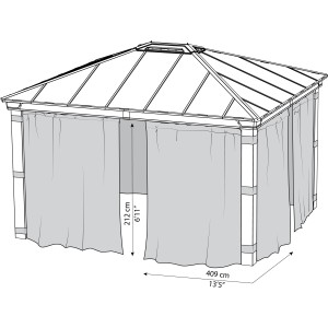 Palram Canopia Seitenteile für Pavillon Dallas 4300, dunkelgraue Vorhänge als Zubehör für Lauben.