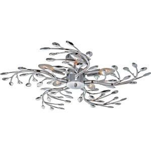 Globo FLASH Deckenleuchte Chrom mit blattförmigen Details und fünf Leuchtmitteln.