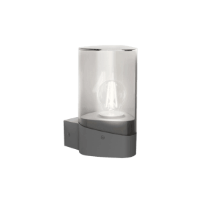 Anthrazitfarbene Philips Nayl LED Außenwandleuchte mit klarem Zylinder und warmweißem Licht.