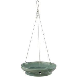 Hängende, grüne CJ Wasserschale Vesi aus Keramik für Vögel.