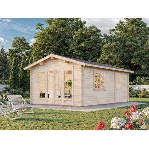 Palmako Irene Holz-Gartenhaus mit Satteldach, braun, 380x550 cm. Gartenhaus aus Holz mit Doppeltür und Fenster.