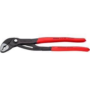 Knipex Cobra Rohrzange, 300 mm, grau atramentiert, mit roten Griffen.