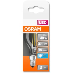 Osram LED Leuchtmittel E14, Tropfenform, 4W, neutralweißes Licht. Energiesparend und langlebig.