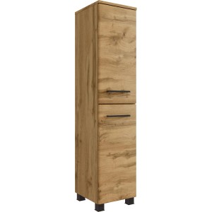Held Möbel Midischrank Florenz, 30 cm, Wotaneiche, Bad-Hängeschrank mit zwei Schubladen und schwarzen Griffen.