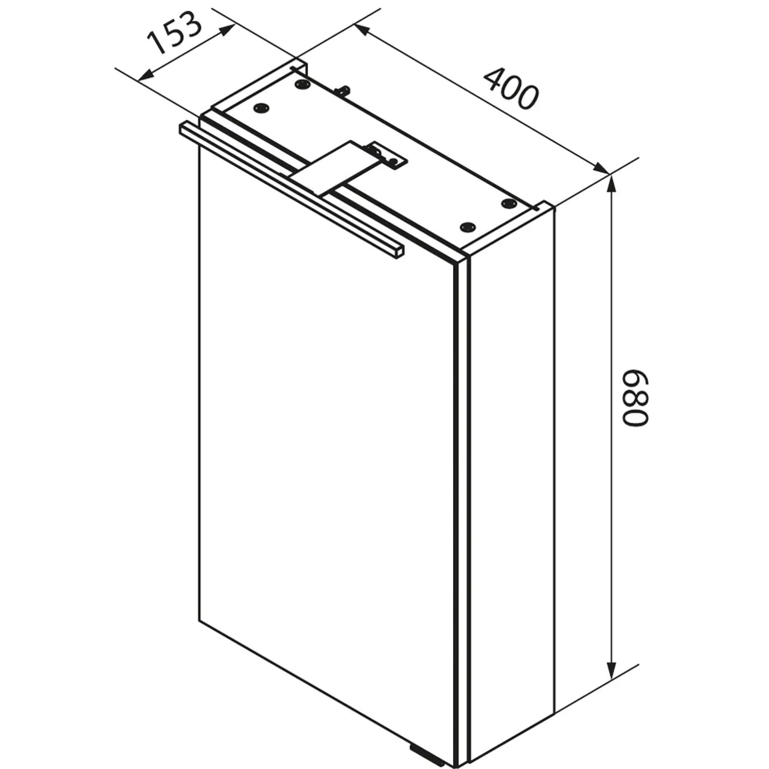 Technische Zeichnung: Fackelmann LED-Spiegelschrank SBC Links, 40x68x15,3 cm, Cubanit Grau, Badmöbel