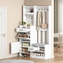 okwish Garderobenständer mit Schuhbank 7 Haken Flur 110x35x175cm Weiß_2