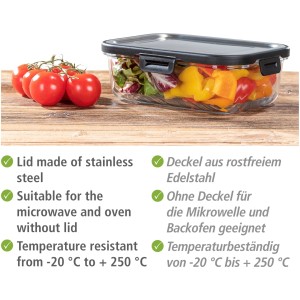 Wenko Glas Frischhaltedose Steel Black Outdoor Kitchen 1 l mit Gemüse und Tomaten
