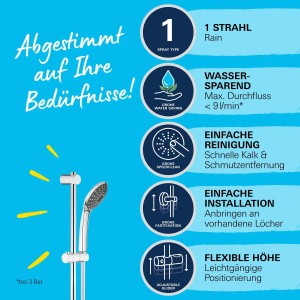 Grohe QuickFix Brausestangenset Vitalio Joy 110 Mono Chrom mit Handbrause und Brauseschlauch.