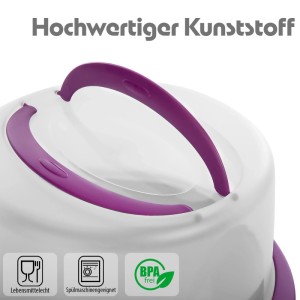 BigDean 2 Stück Kuchen Transportbox Rund in Brombeerfarbe Tortenglocke mit Tragegriff für Sicheren Transport von Backwaren Tortenhaube Made in Germany