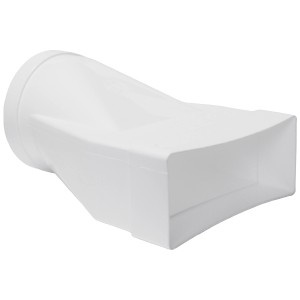 Übergangsstück (rund auf flach) für Dunstabzugshauben, aus weißem Kunststoff.