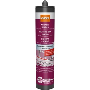 Transparente OBI Küchen-Silikon Kartusche, 310 ml. Für langlebige, fungizide Fugenabdichtungen in der Küche.