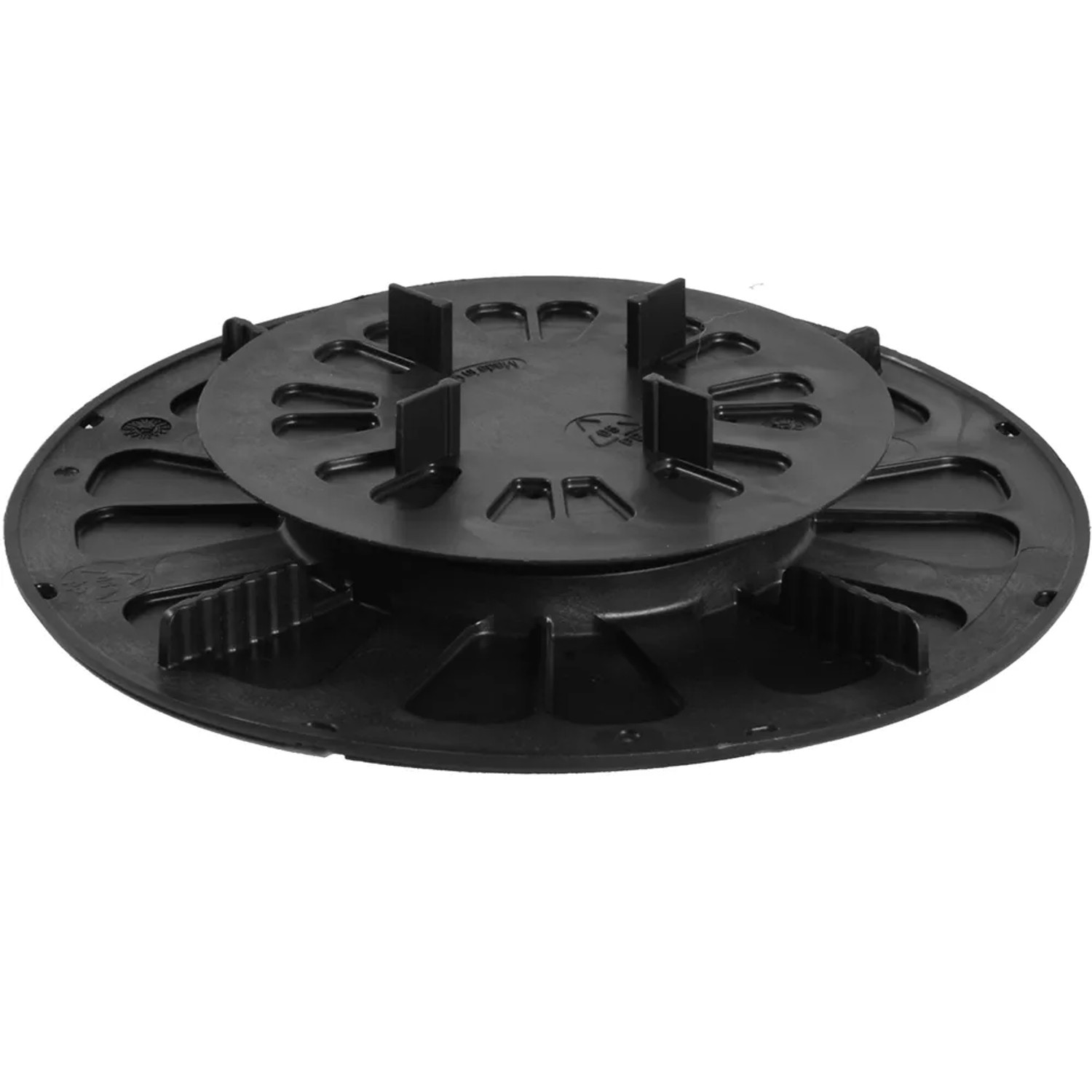Schwarzer, justierbarer Terrassen Stellfuß/Plattenlager (27-40 mm) für Terrassendielen.